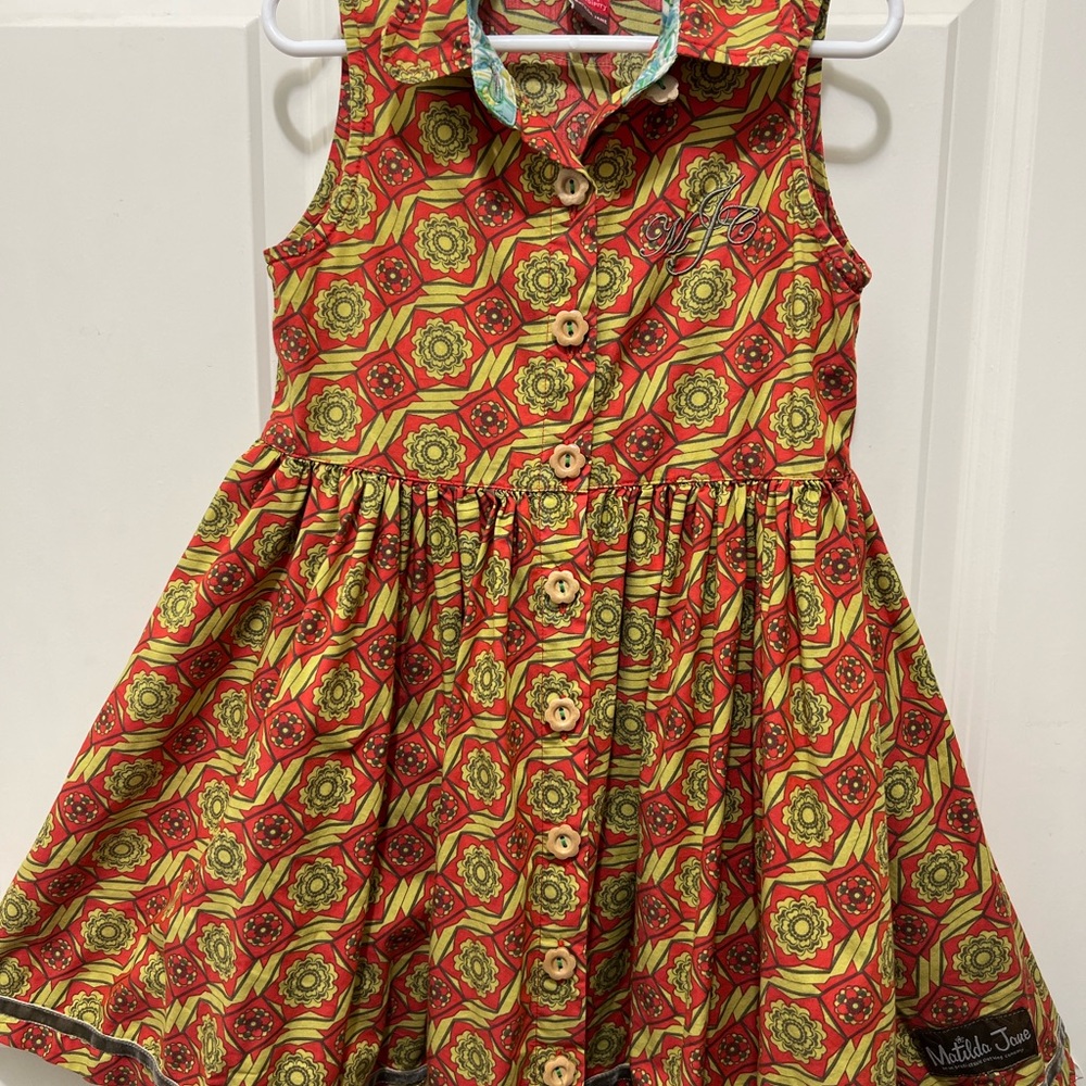 Matilda Jane Summer Dress Abstract Olive and Rust Patterns Girl SZ 6